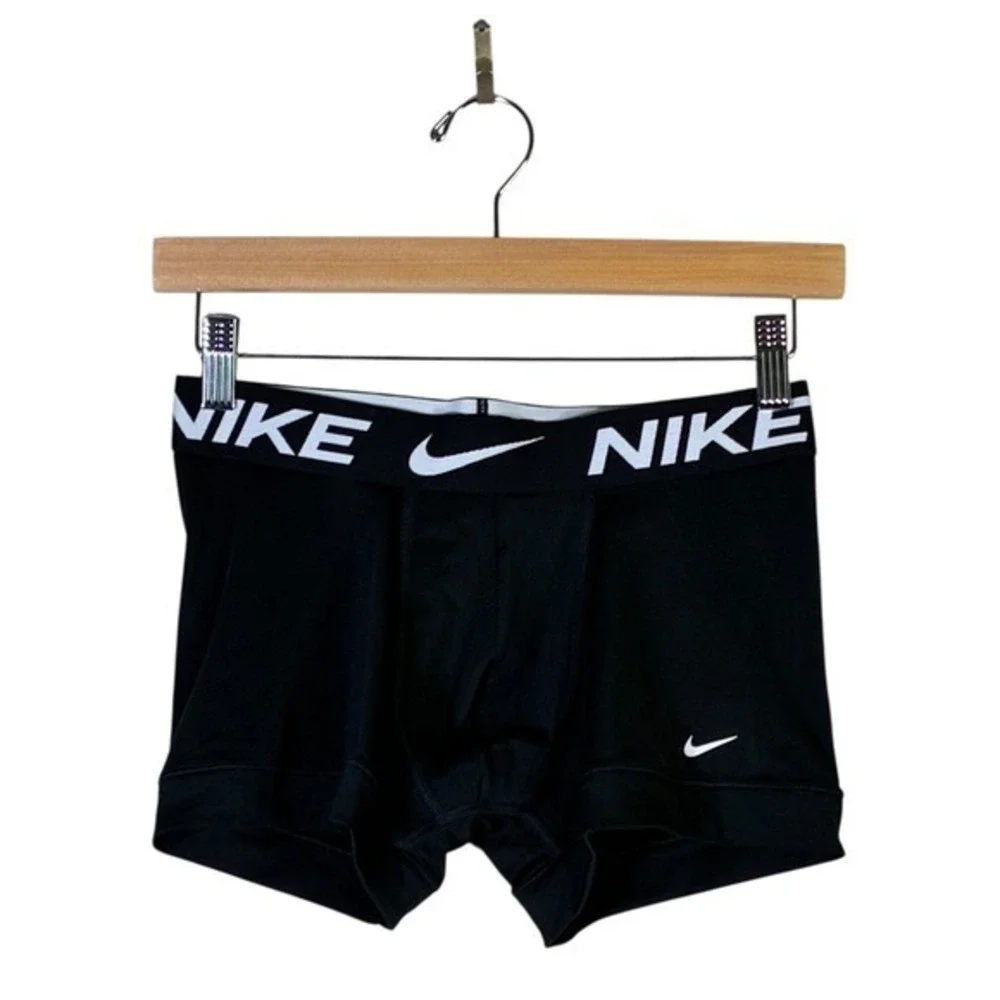 Nike Dri-FIT Performance Solid Boxer Briefs Black Athletic Logo Waistband Size S